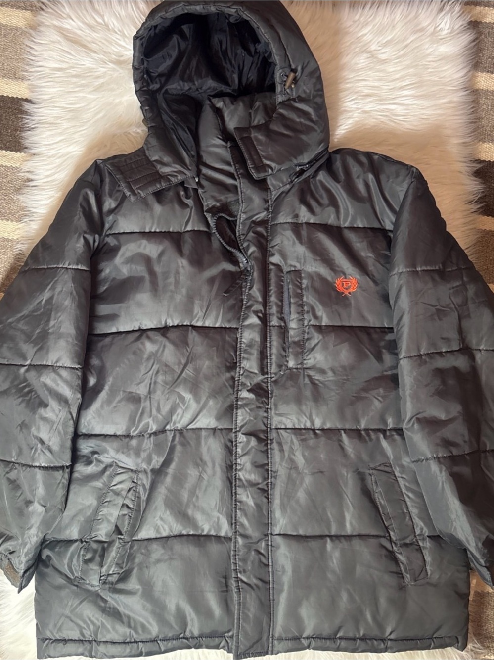 Vintage Y2K Phat Farm Black Puffer Jacket with Red Crest Logo